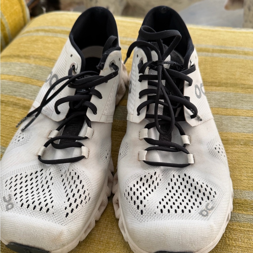 On cloud White and Black Athletic Shoes